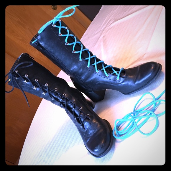 Naturalizer Shoes - Naturalizer Black Granny Boots w/ Turquoise Laces